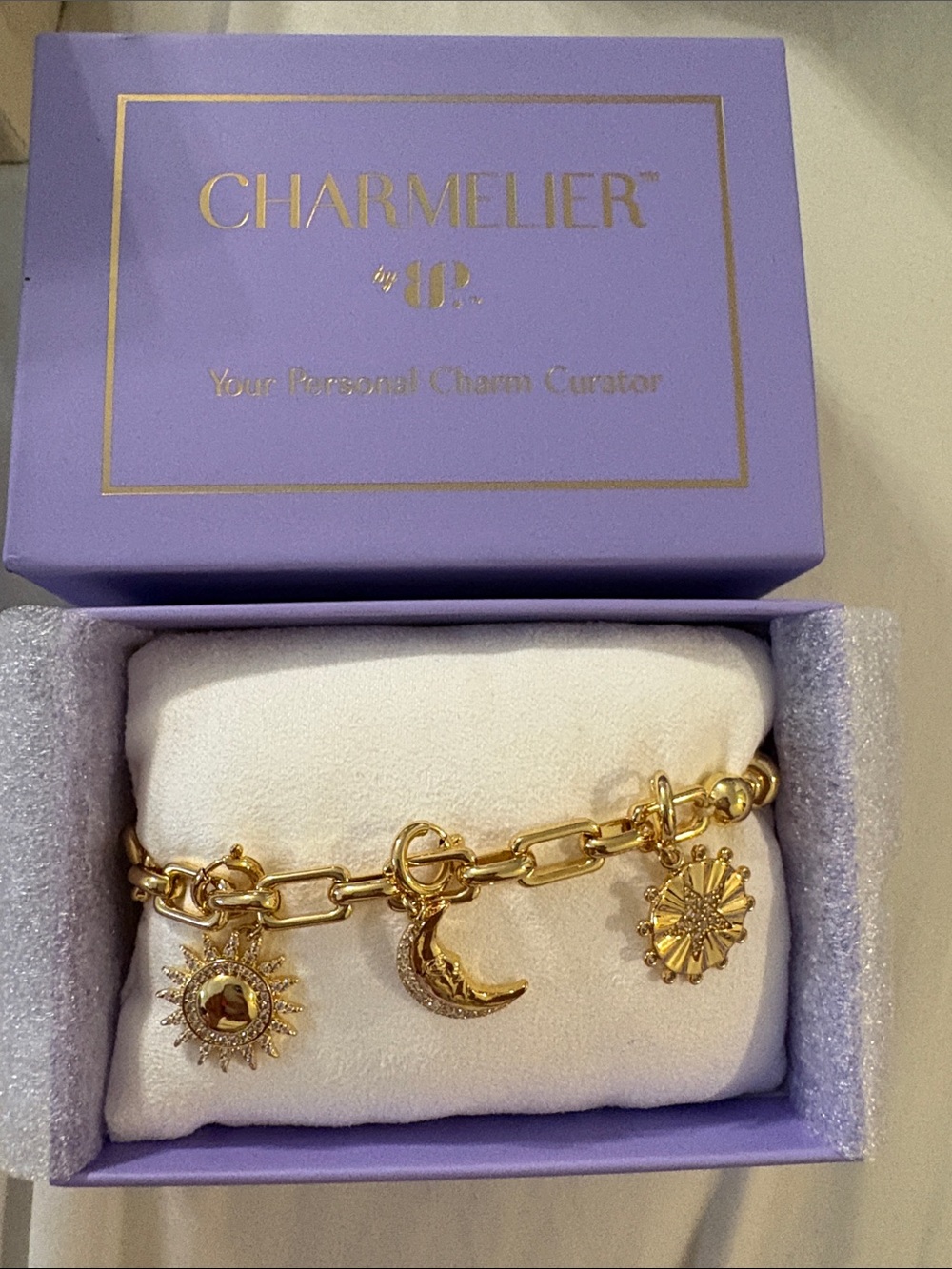Charmelier Gold-Tone Celestial Charm Bracelet - Sun, Moon & Star